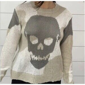 Wooden Ships Paola Buendia Women Size S/M Mohair Blend Skull Sweater In Camo
